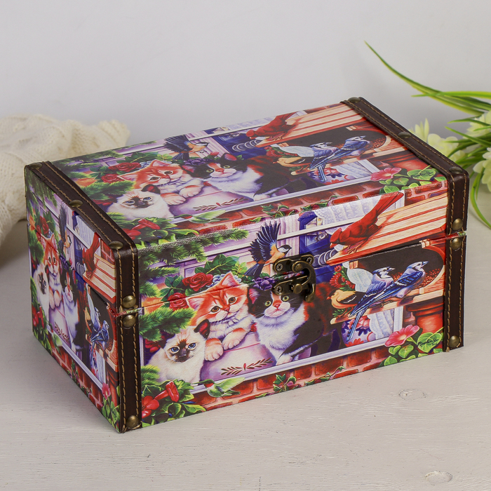 Шкатулка дерево "Кошки на окошке" 12х24х14 см