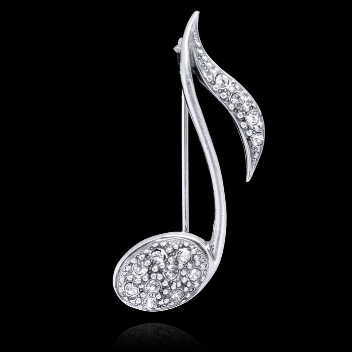 Брошь "Нота", цвет белый в чернёном серебре