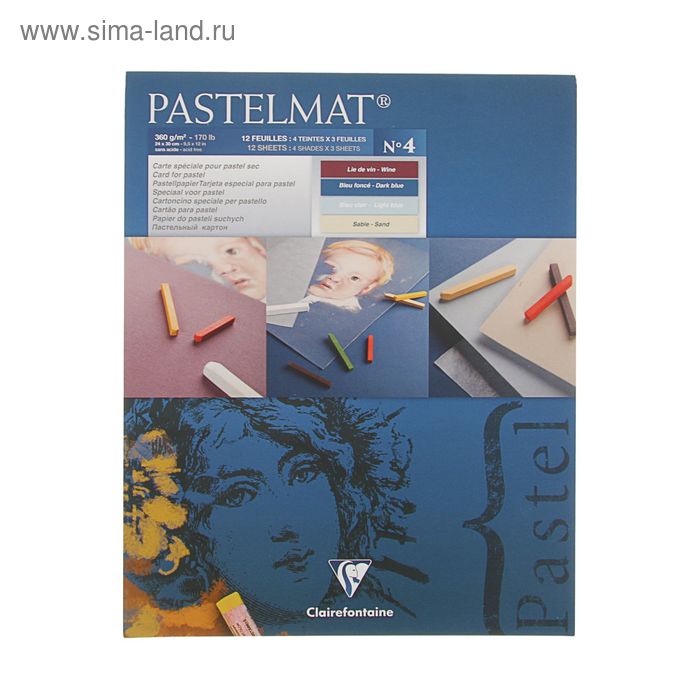 Альбом для пастели В4 240*300 мм Clairefontaine Pastelmat 12 листов склейка 360 г/м2, 4 цвета 96111С