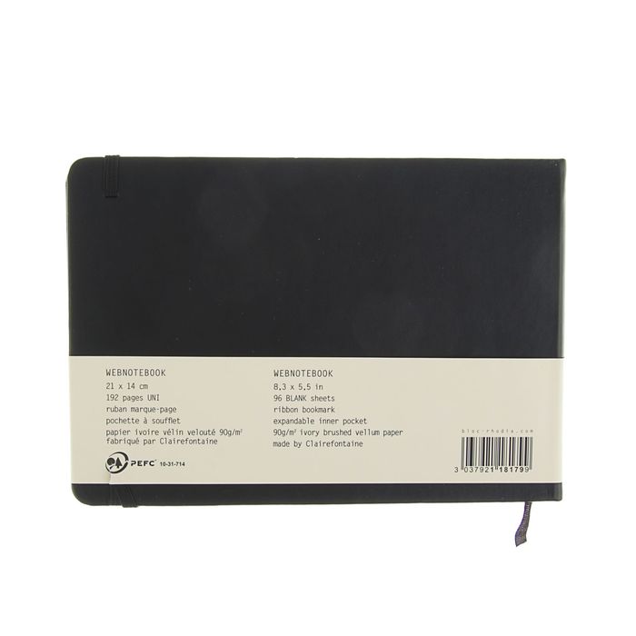 Блокнот для записей А5 Clairefontaine Rhodia к/з 96 листов, Чёрный, с перфорацией, цвет листа — слоновая кость 118179С