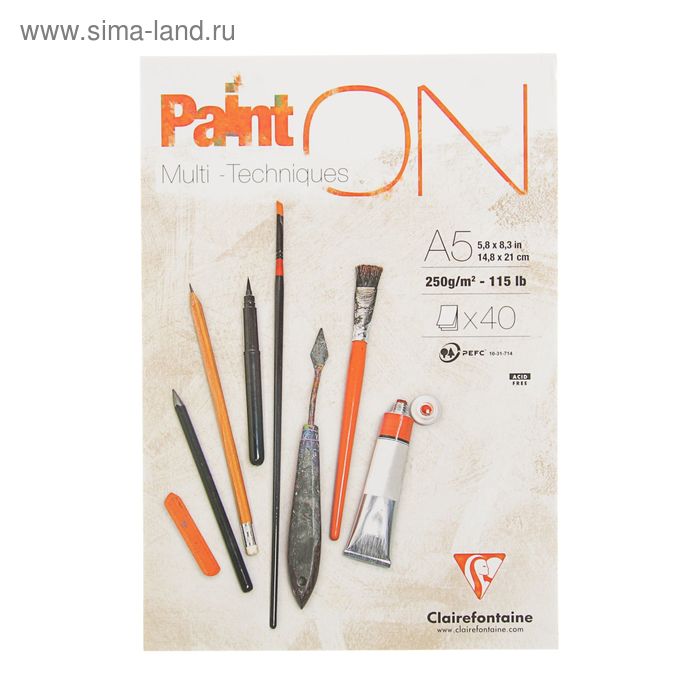 

Альбом для смешанных техник, А5, Clairefontaine, 40 листов, 250 г/м2, склейка