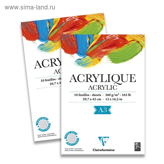 

Альбом для акрила А3 297*420 мм Clairefontaine Acrylic 10 листов 360 г/м2 склейка 96309С