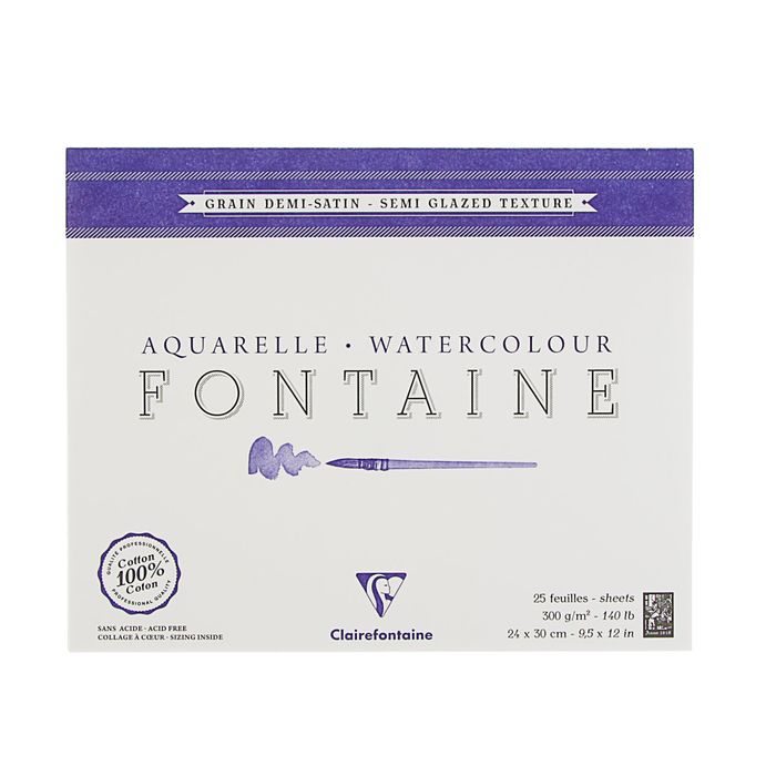 Альбом для акварели хлопок горячее прессование В4 240*300 мм Clairefontaine Fontaine 25 листов 300 г/м2 склейка Сатин 96406С