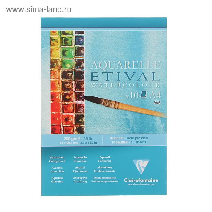 

Альбом для Акварели 210х297 мм, А4, Clairefontaine Etival, 10 листов, 200 г/м2, на склейке, Фин (среднее зерно)