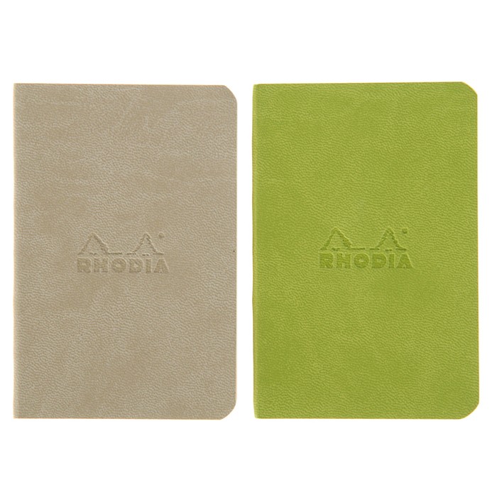Набор блокнотов 2шт А7 Clairefontaine Rhodia к/з 70*105 64 листа, 90 г/м2 линейка, бежево-анисовый 117205С
