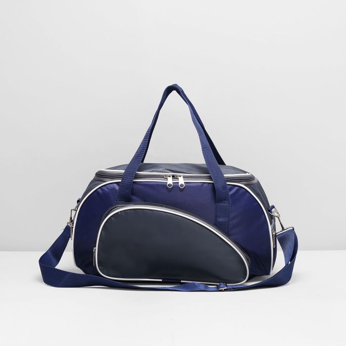 Сумка спортивная на молнии, 1 отдел, 3 наружных кармана, цвет синий/серый