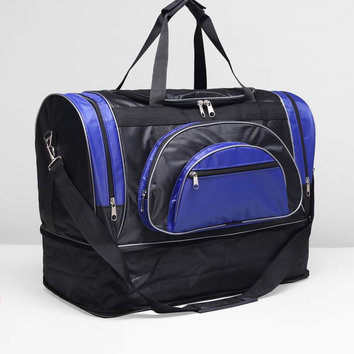 Сумка спортивная, отдел на молнии, 4 наружных кармана, цвет чёрный/синий