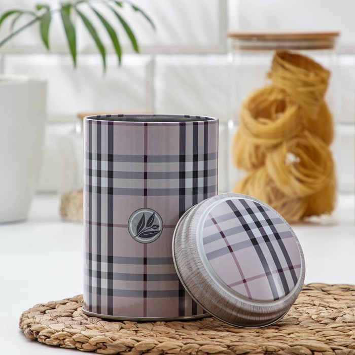 Банка для сыпучих продуктов 1,1 л "Клетка", круглая, d=9,9 см, h=14,5 см