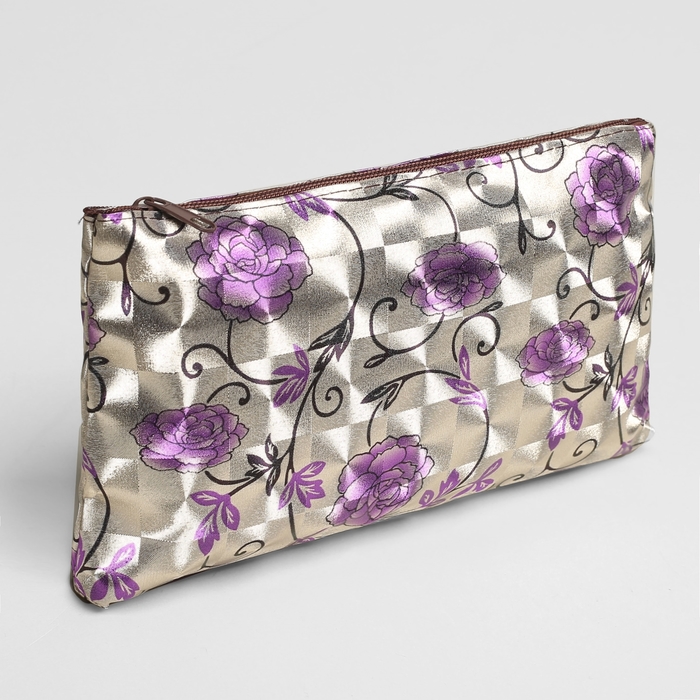 Косметичка простая на молнии "Розы", 1 отдел, цвет золотой