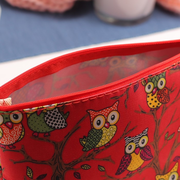 Косметичка-пенал на молнии "Совы", 1 отдел, цвет красный