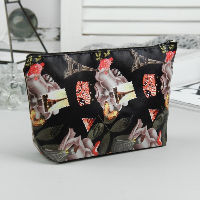 Косметичка простая на молнии "Города", 1 отдел без подклада, цвет чёрный