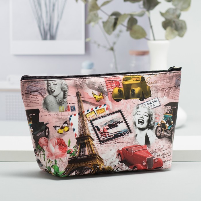 Косметичка простая на молнии "Города", 1 отдел, цвет розовый