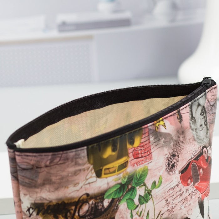 Косметичка простая на молнии "Города", 1 отдел, цвет розовый