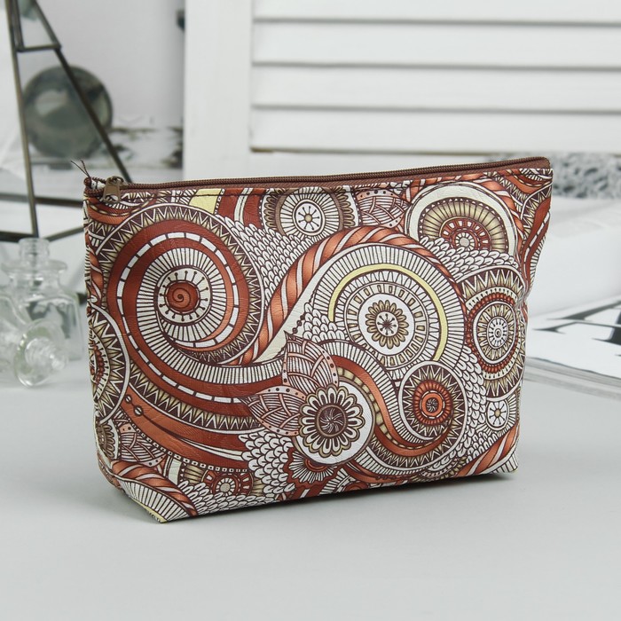 Косметичка простая на молнии "Узор", 1 отдел, цвет коричневый