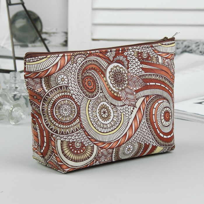 Косметичка простая на молнии "Узор", 1 отдел, цвет коричневый