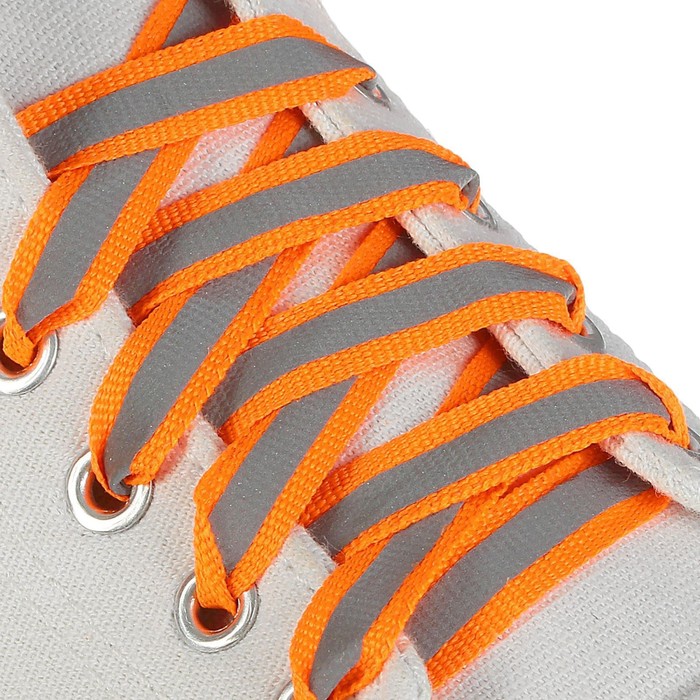 фото Шнурки для обуви, пара, плоские, со светоотражающей полосой, 10 мм, 70 см, цвет оранжевый onlitop