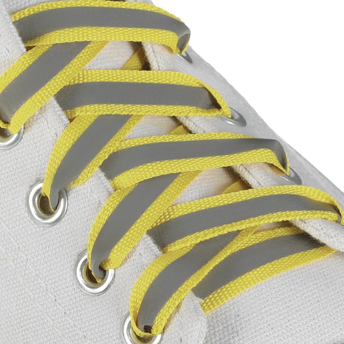фото Шнурки для обуви, пара, плоские, со светоотражающей полосой, 10 мм, 70 см, пара, цвет жёлтый onlitop