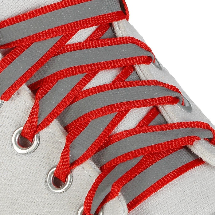 фото Шнурки для обуви, пара, плоские, со светоотражающей полосой, 10 мм, 70 см, цвет красный onlitop