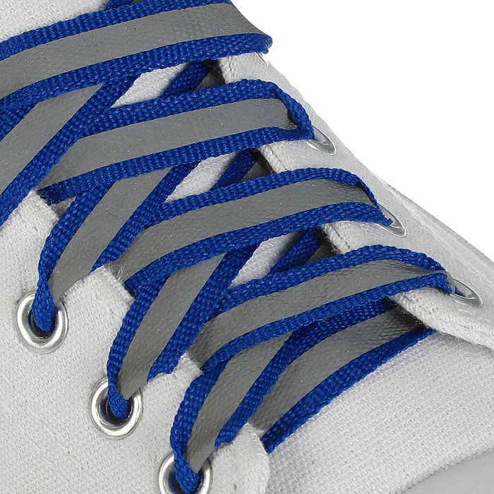 фото Шнурки для обуви, пара, плоские, со светоотражающей полосой, 10 мм, 100 см, цвет синий onlitop