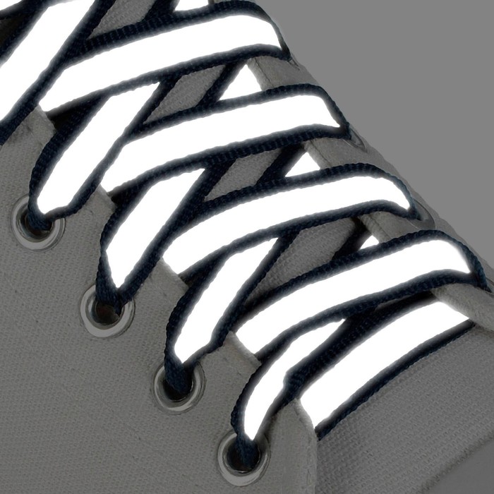 Шнурки для обуви, пара, плоские, со светоотражающей полосой, 10 мм, 100 см, цвет тёмно-синий