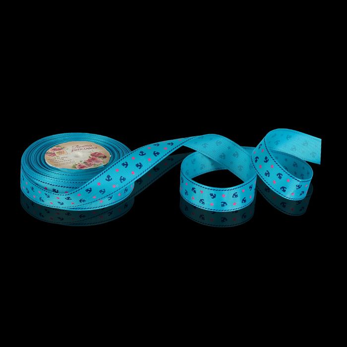 Лента репсовая "Якоря", 25мм, 22±1м, цвет голубой