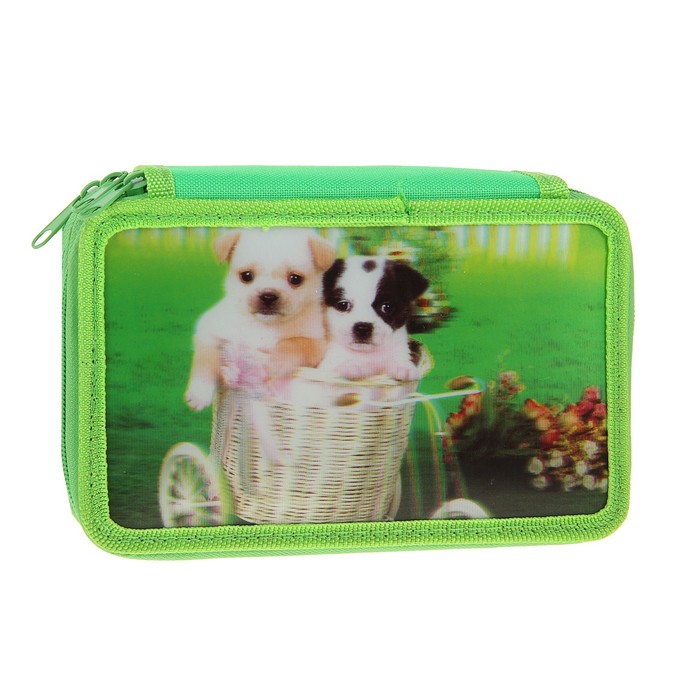 Пенал 3 отделения на молнии 3D Собачки