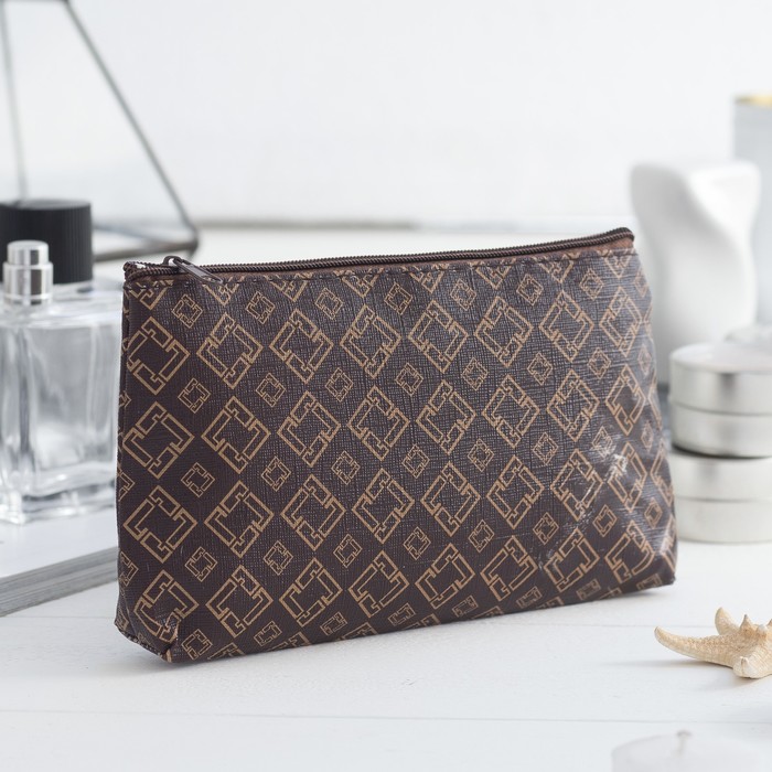Косметичка простая на молнии "Ромбы", 1 отдел, цвет коричневый