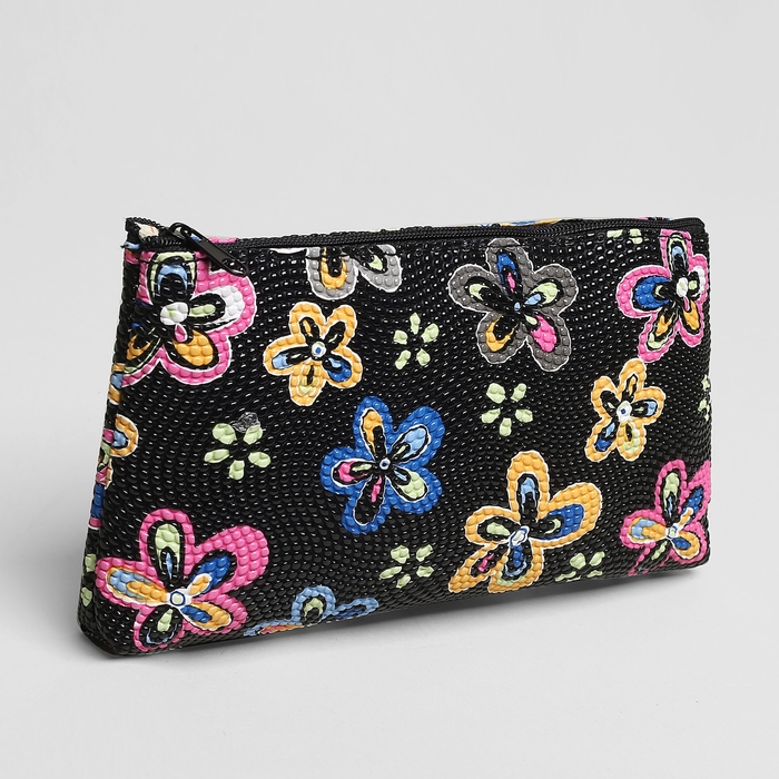 Косметичка-пенал на молнии "Цветики", 1 отдел, цвет чёрный