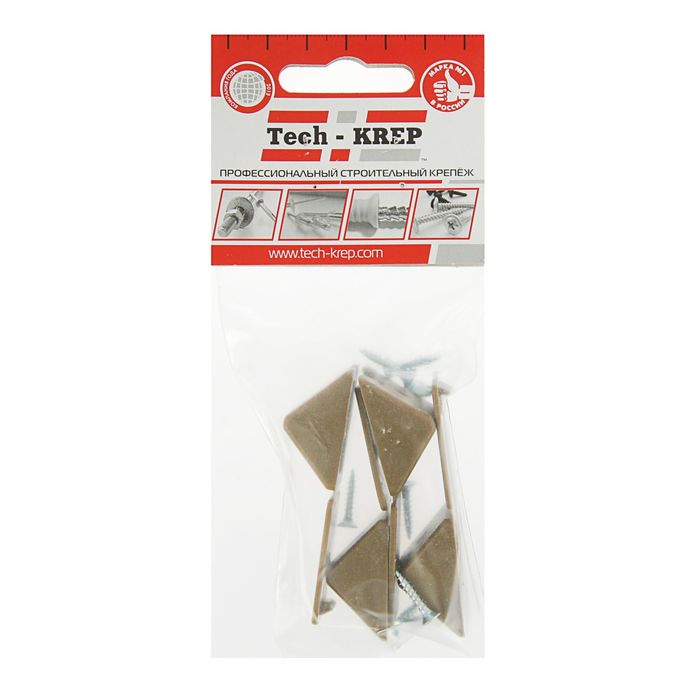 Мебельный уголок с шурупом, цвет орех, в пакете 4 шт.