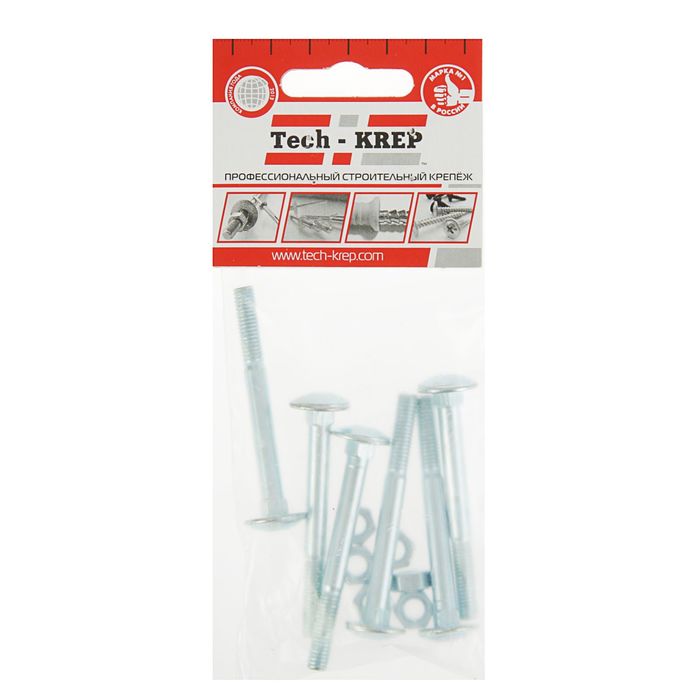 Болт DIN603 мебельный, М6х60 мм, с гайкой, оцинкованный, в пакете 6 шт.