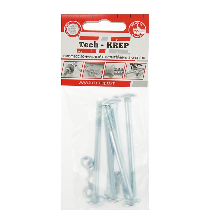 Болт DIN603 мебельный, М6х80 мм, с гайкой, оцинкованный, в пакете 6 шт.