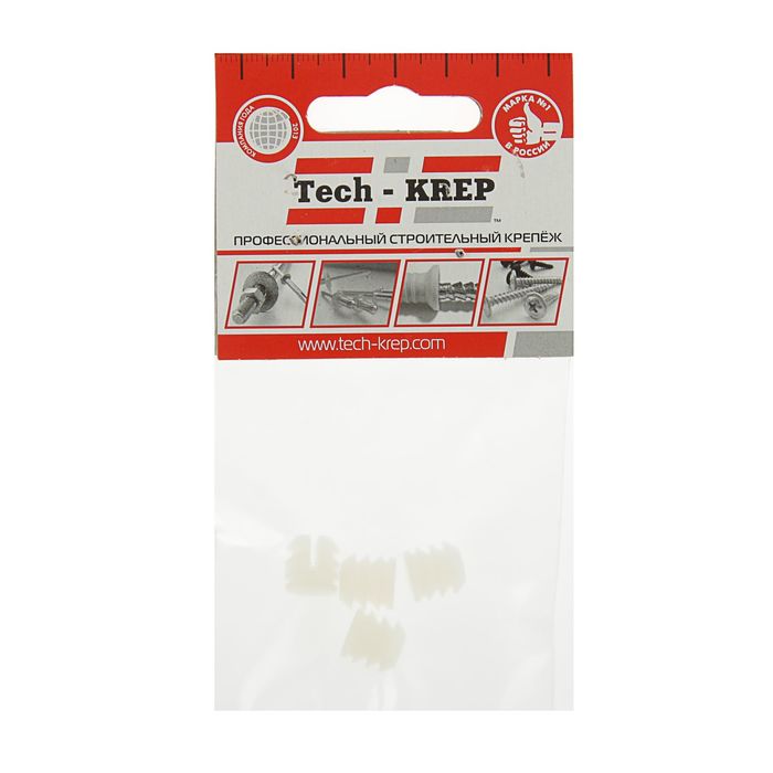 Дюбель мебельный, М6, пластиковый, в пакете 4 шт.