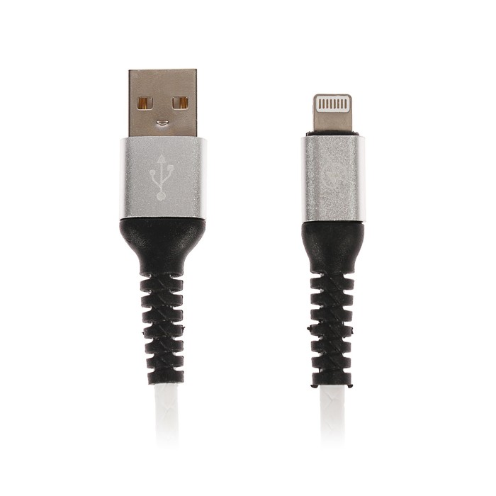 Провод для зарядки и передачи данных Luazon, пружинка, USB - iPhone 5/6/7, белый