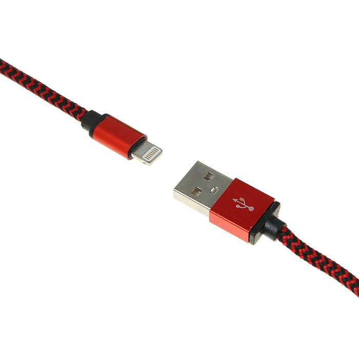 Провод для зарядки и передачи данных Luazon USB - iPhone 5/6/7, 1м, текстильная оплетка, микс