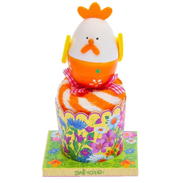 Полотенце сувенирное Collorista "Пасхальный петушок" оранжев 25х25 см хлопок