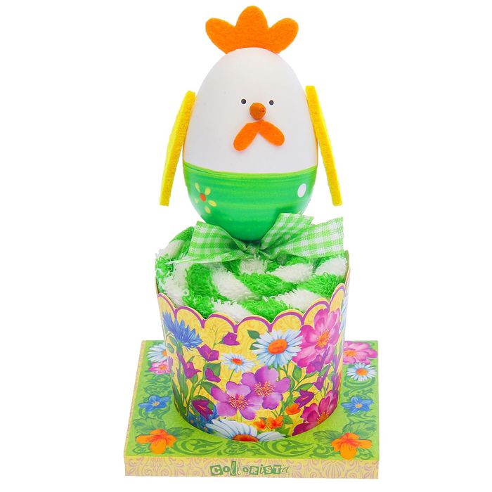 Полотенце сувенирное Collorista "Пасхальный петушок" зеленый 25х25 см хлопок