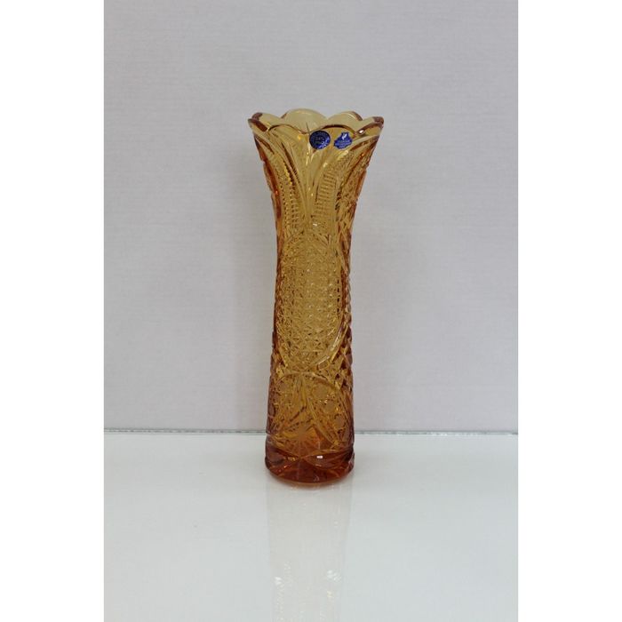 Ваза хрустальная "Майская" янтарная, узоры