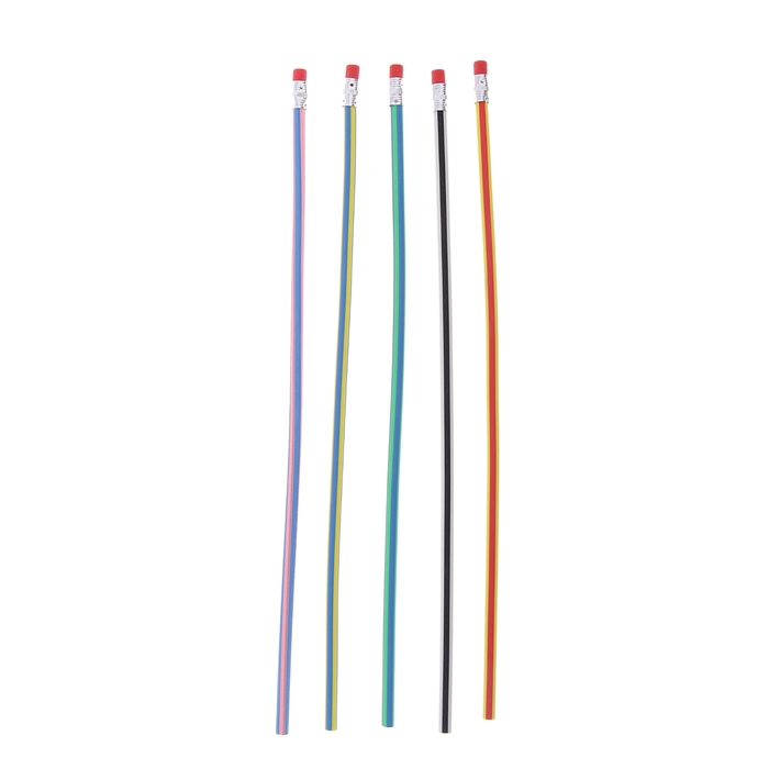 Набор карандашей чернографитных Гнущиеся с ластиками 05шт МИКС "Полоски" 30см