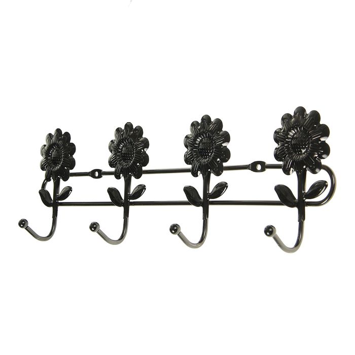 Вешалка на 4 крючка 30х4х10 см, "Подсолнухи", графит
