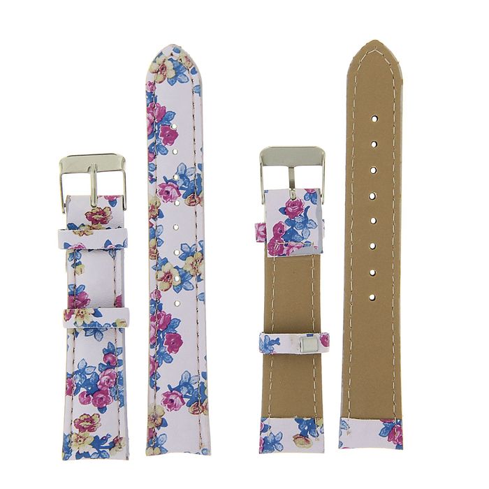 Ремешок для часов, 18 мм, 19 см, розовый с цветами