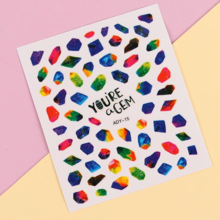 Слайдер-дизайн для ногтей "Самоцветы", водный, цвета МИКС