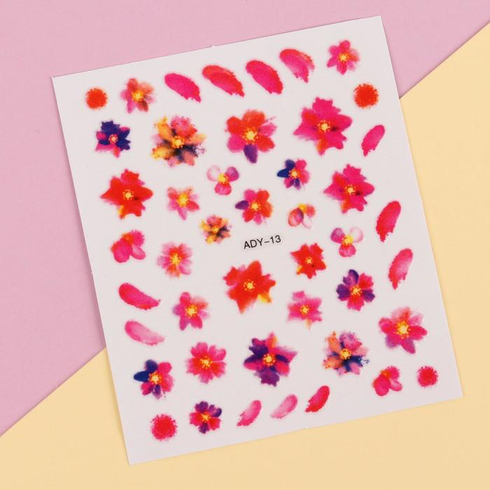 Слайдер-дизайн для ногтей "Цветы", водный, цвета МИКС