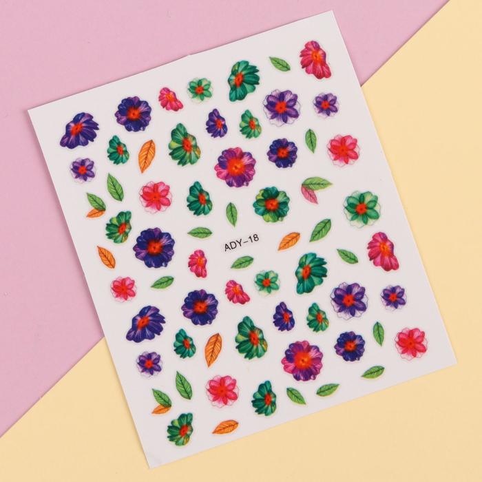 Слайдер-дизайн для ногтей "Цветы", водный, цвета МИКС