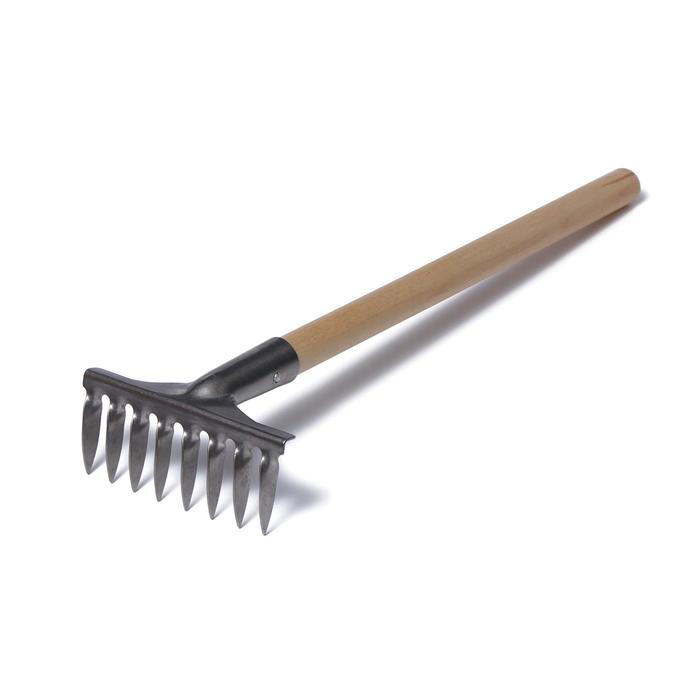 Грабли прямые, повёрнутый зубец, 8 зубцов, титан, деревянный черенок