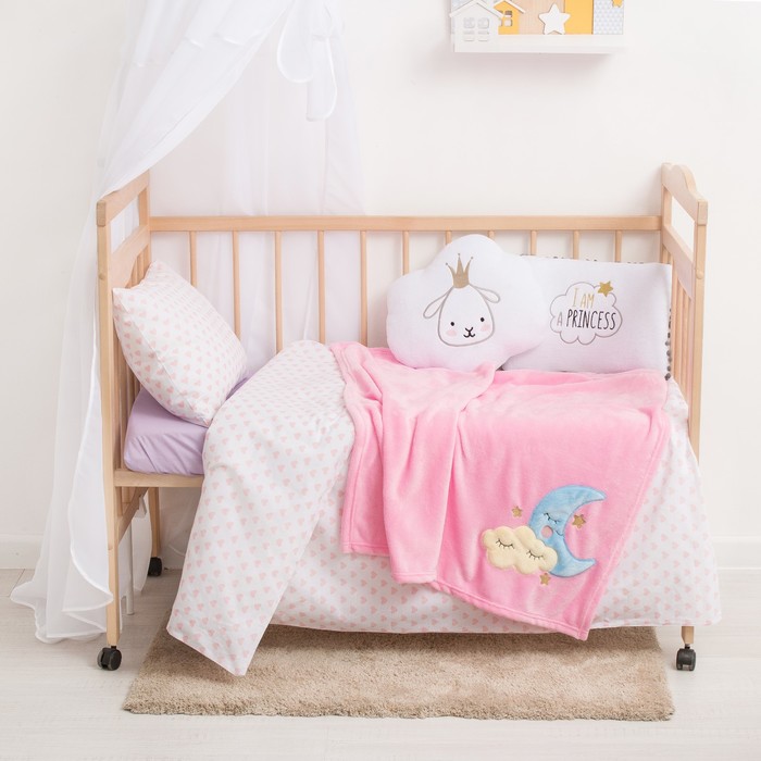 Одеяло-плед с вышивкой "Крошка Я" Месяц, 90 х 100 см, велсофт