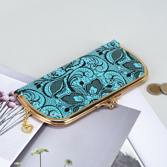 Кошелёк женский на рамке, 5 отделов, цвет голубой