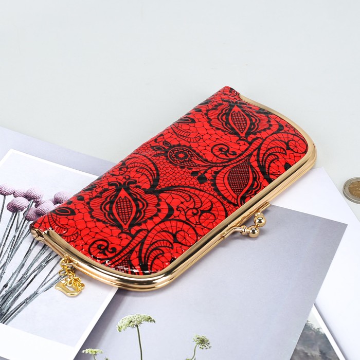 Кошелёк женский на рамке, 5 отделов, цвет красный