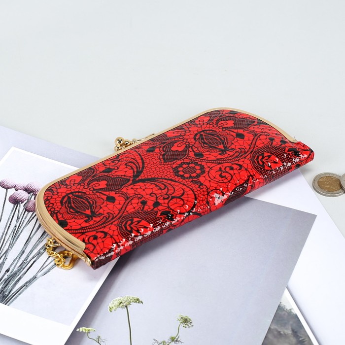 Кошелёк женский на рамке, 5 отделов, цвет красный