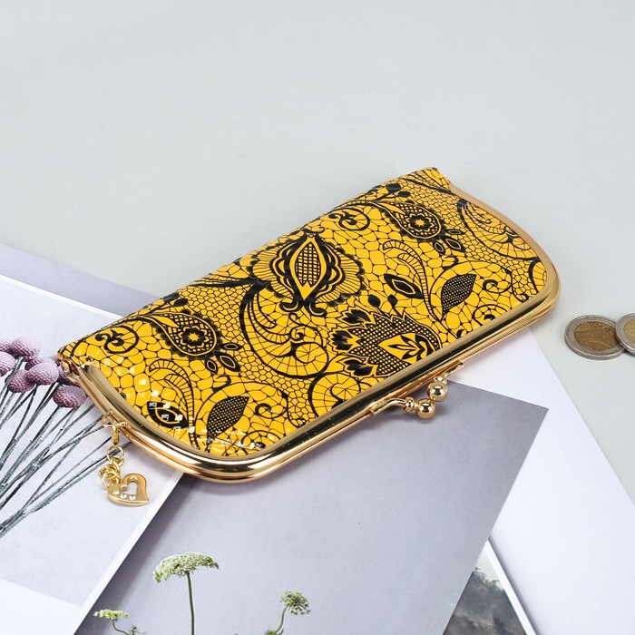 Кошелёк женский на рамке, 5 отделов, цвет жёлтый