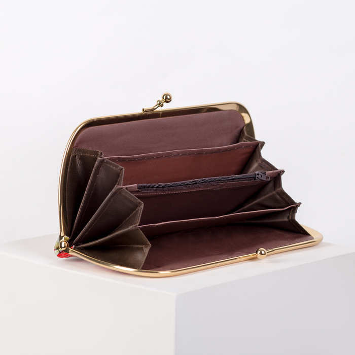 Кошелёк женский на рамке, 5 отделов, цвет красный